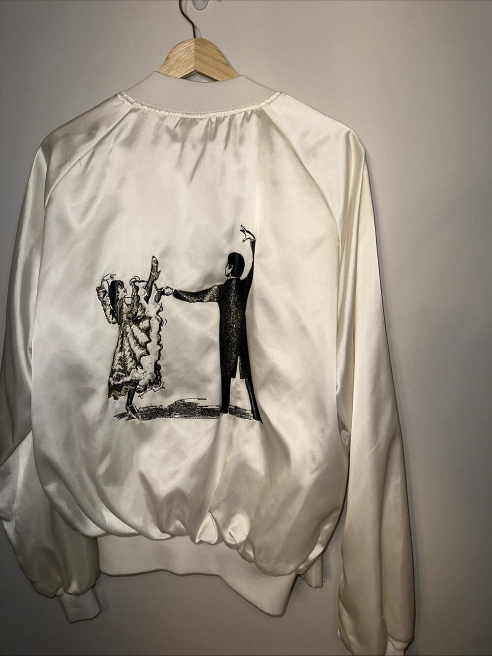 Vintage DG Sportswear Made In Usa Cream Bomber Jacket J. Oppenheimer 88 Glitter